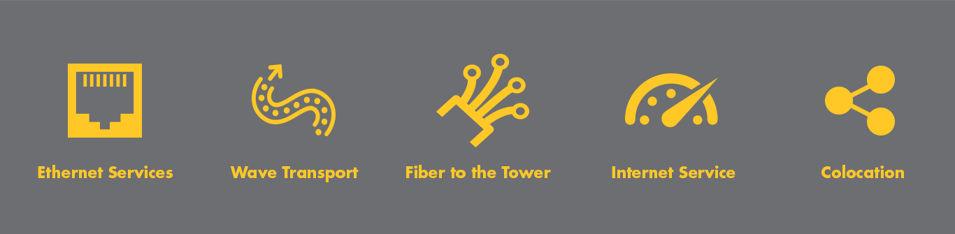 Ethernet Services, Wave transport, Fiber to the Tower, Internet Service, and Colocation